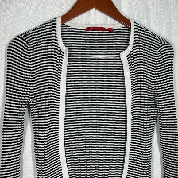 Ann Klein Y2K Lattice Hem Striped Cardigan Size SP - Picture 2 of 7